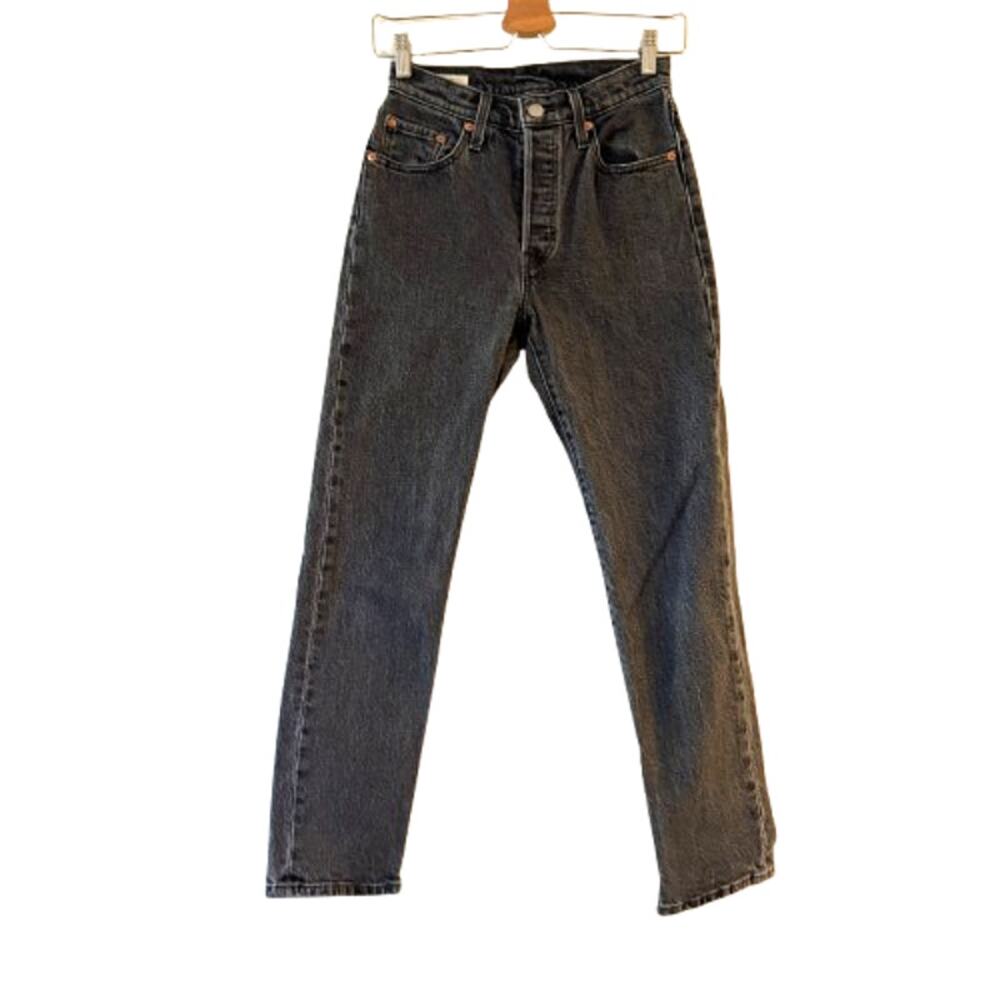 Levi's 501 Men's Premium Jeans Size 24 Black Denim Straight 5-Pockets Button Fly